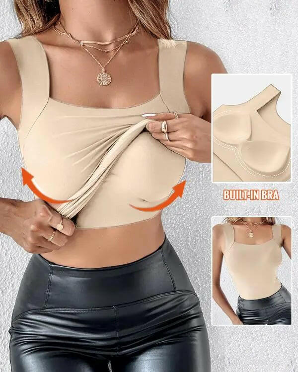 📢📢53%  OFF !! ⏰Women’s U-Neck Thermal Tank with Built-In Bra – Warm, Supportive & Braless Comfort ❄️❤️