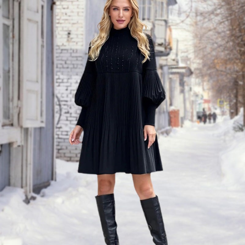 🎁💓2025 New Design 50% OFF🍁Women's Plus Size Lantern Sleeve Stand Collar Dress