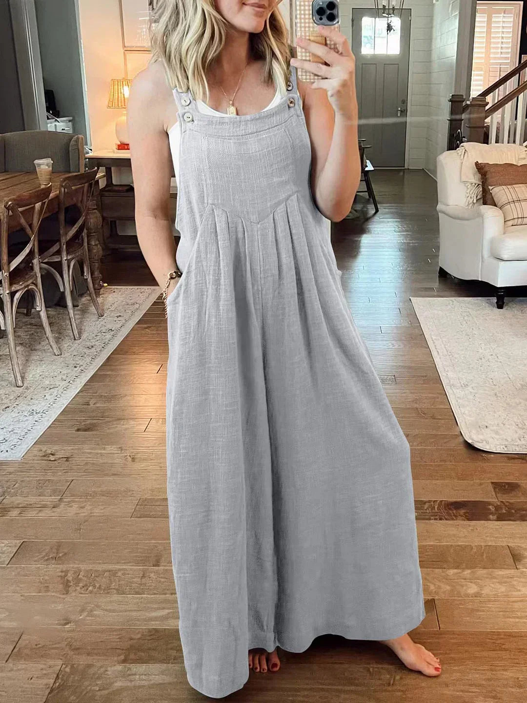 💝Women's sleeveless wide leg jumpsuit with pockets