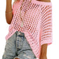 💥This Week's Special Price-50% OFF⏳Womens Summer Scoop Neck ShortSleeve Sweater Casual Crochet Hollow Out Knit Top