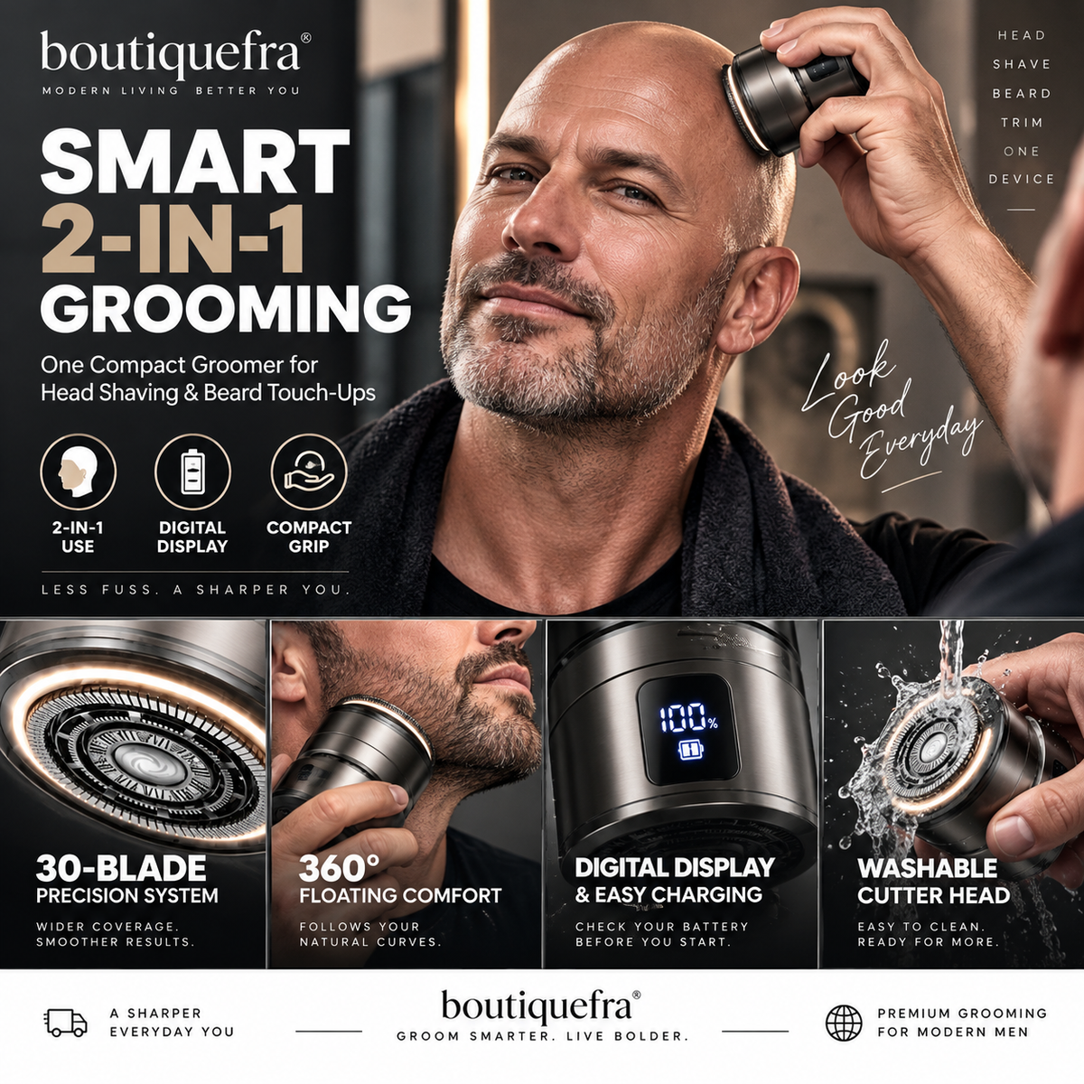 🎉 Hot Sale — Over 14,000 Sold! ⚡🔥 2-in-1 Smart Electric Bald Head Shaver and Beard Trimmer with Digital Display
