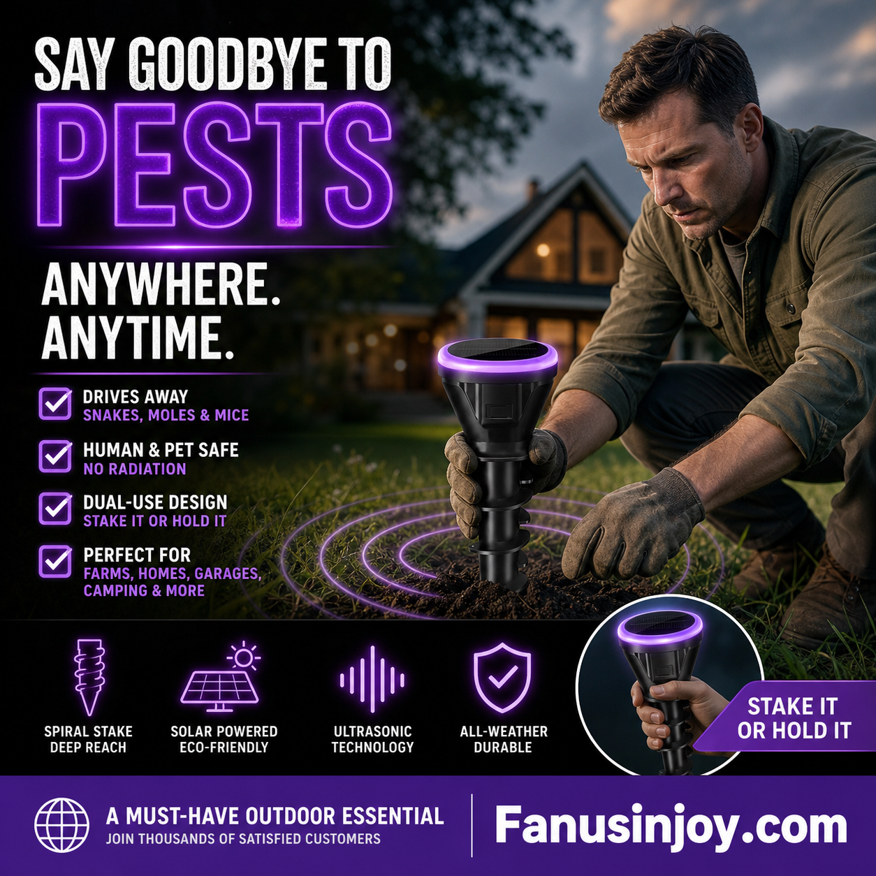 🔥Over 100,000 sold! 🛡️ Repel snakes, insects, rodents and protect your home! 🏡️ Solar Powered Ultrasonic Mouse Repeller
