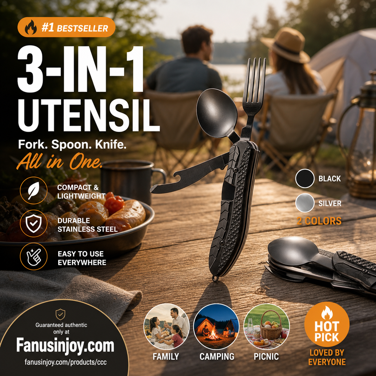 🏆 Last Day Special Price £8.99! 🍴Must-have for outdoor trips 🥄4-In-1 Outdoor Folding Multifunctional Tableware