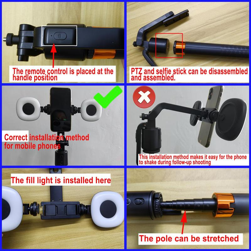 360° rotating selfie stick tripod, rechargeable smart face tracking tripod