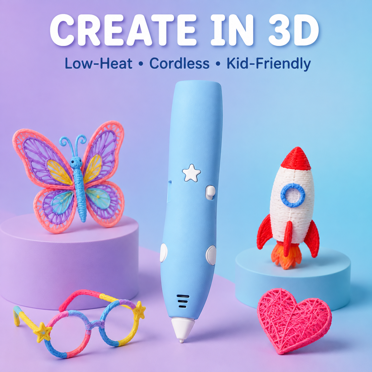 🎁50% Off for 2026 New Launch！🖌️✨️Be a magic painter anytime, anywhere！🎨Boost kids' imagination and creativity🔮👩‍🎨Low Temperature Wireless 3D Printing Pen for Kids
