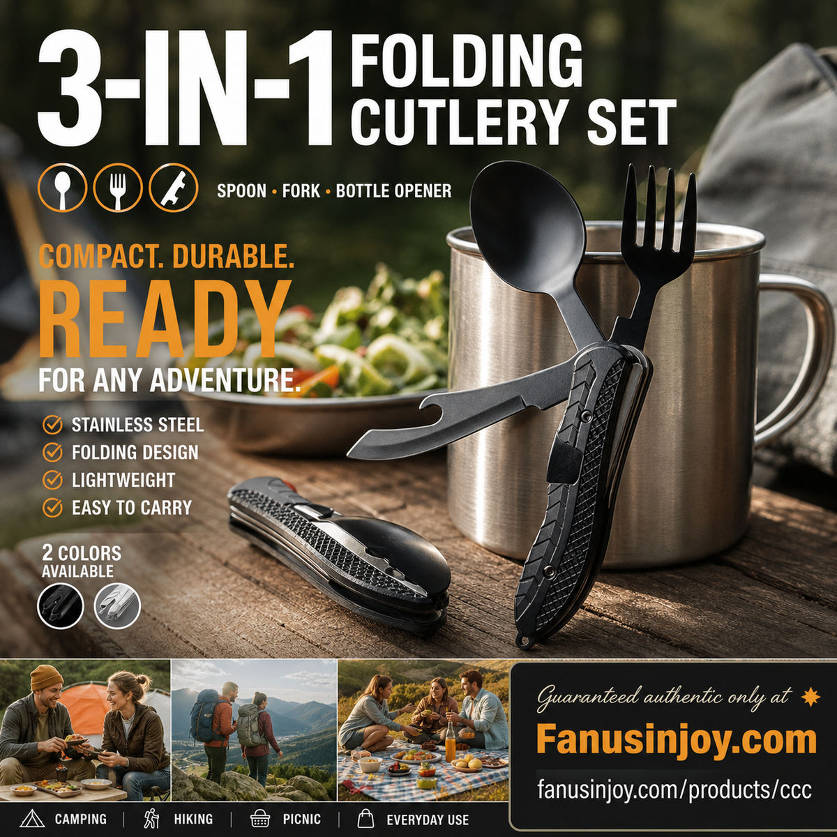 🏆 Last Day Special Price £8.99! 🍴Must-have for outdoor trips 🥄4-In-1 Outdoor Folding Multifunctional Tableware