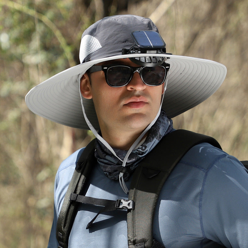 Men’s Sunscreen Fisherman Hat with 2 Detachable Solar Fans