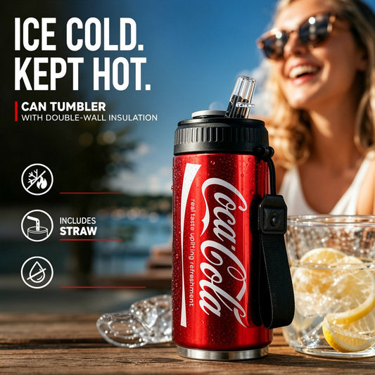 🥤Double-walled, insulated stainless steel cup in the shape of a cola can.