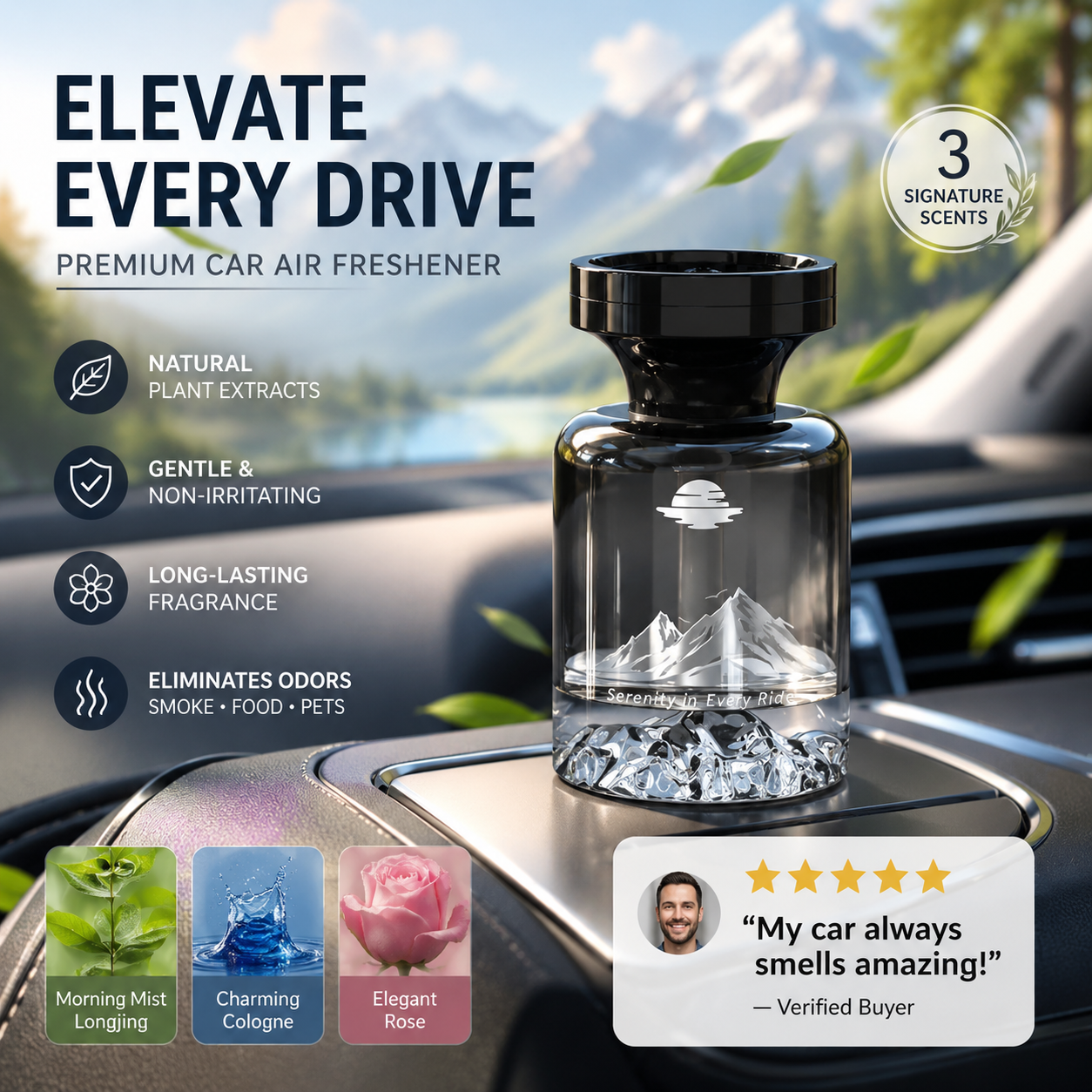 🥳2026 HOT SALE🥳🌿 50% OFF!🚗 110ml Long-Lasting Car Air Freshener – Natural plant extracts, eliminates smoke & pet odours. Weeks of freshness. Mountain design. Breath easy! 💨✨