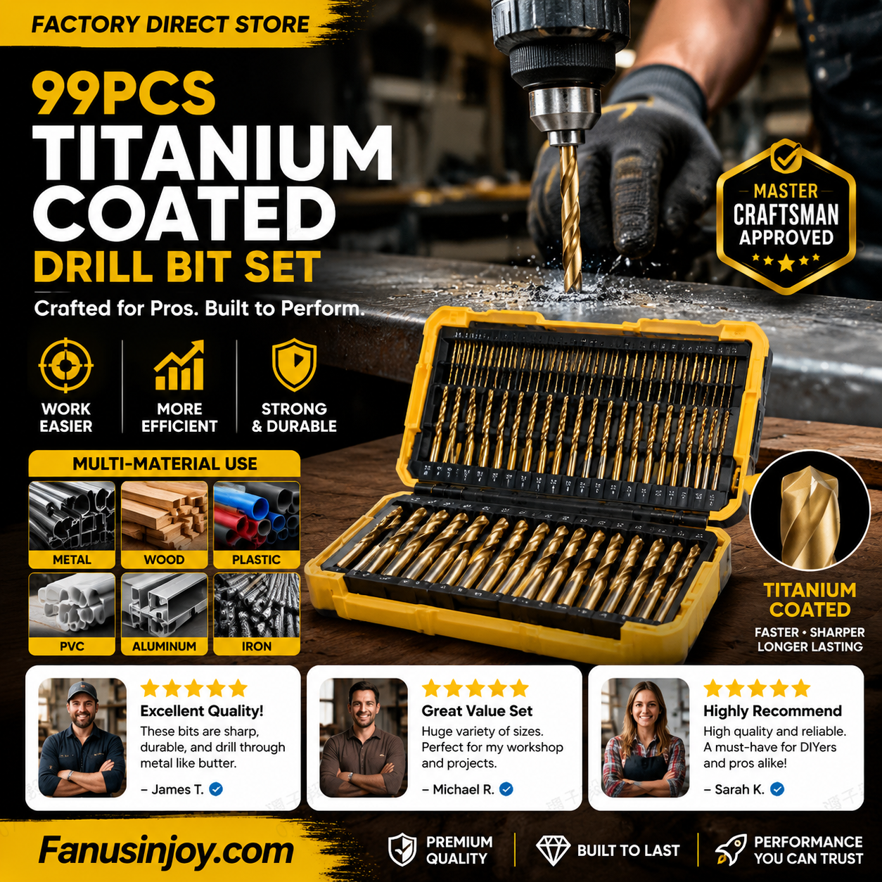 Factory Outlet-99pcs Titanium Coated Drill Bit Set