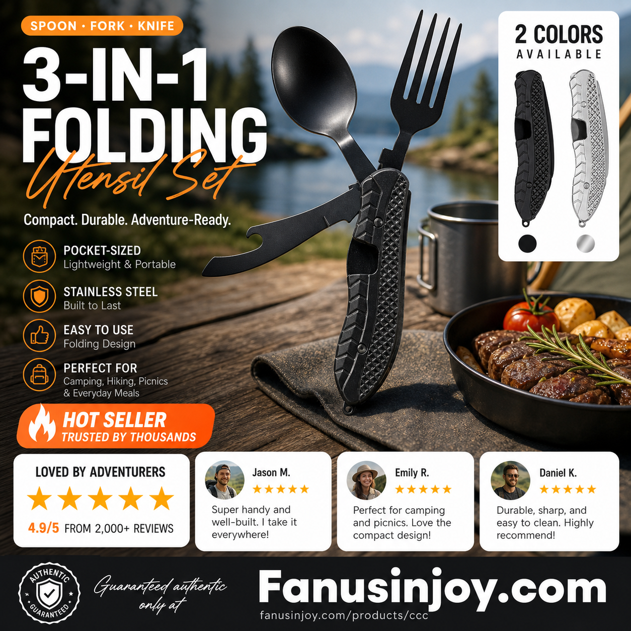 🏆 Last Day Special Price £8.99! 🍴Must-have for outdoor trips 🥄4-In-1 Outdoor Folding Multifunctional Tableware