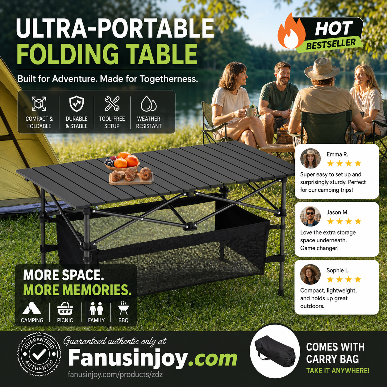 🎉Limited time 50% off！⛺Your perfect outdoor companion！Portable Folding Camping Table with Storage Bag