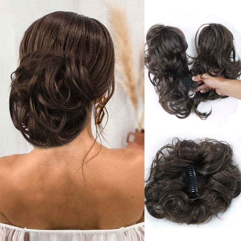 Messy Side Comb Hair Bun – Instant Voluminous Updo Clip-In – 10-Second Effortless Styling, Slip-Proof All-Day Hold, Premium Heat-Friendly Fiber Up to 160°C & Lightweight Only 90g – 3 Placement Styles 🎀
