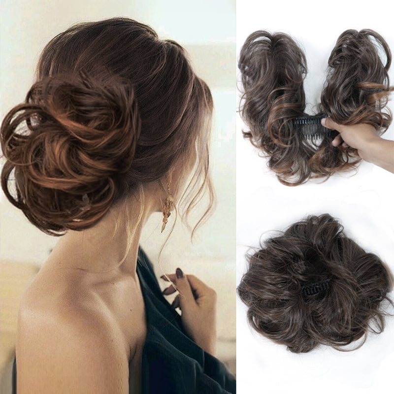 Messy Side Comb Hair Bun – Instant Voluminous Updo Clip-In – 10-Second Effortless Styling, Slip-Proof All-Day Hold, Premium Heat-Friendly Fiber Up to 160°C & Lightweight Only 90g – 3 Placement Styles 🎀