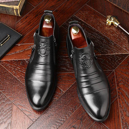 👞Men's Leather Ankle Boots with Double Side Zipper and Pointed Toe