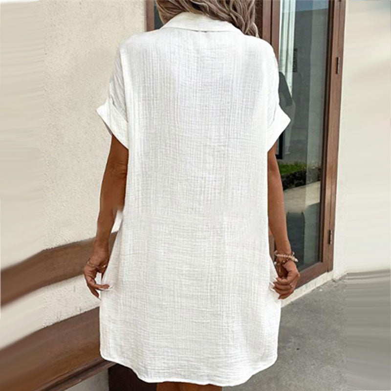 💎50% OFF! 💎 Women's Buttoned Short Sleeve Pocket Shirt Dress – Cotton Blend, Relaxed Fit & Everyday Versatility (M–2XL) 👗🌿