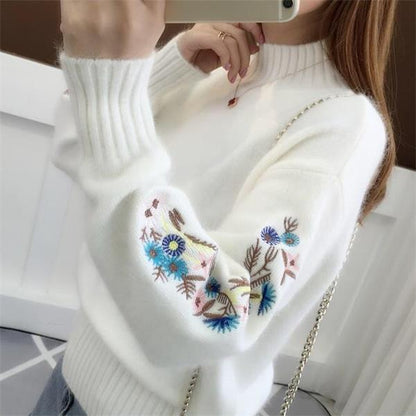 🔥Thick cashmere knit sweater with floral embroidery