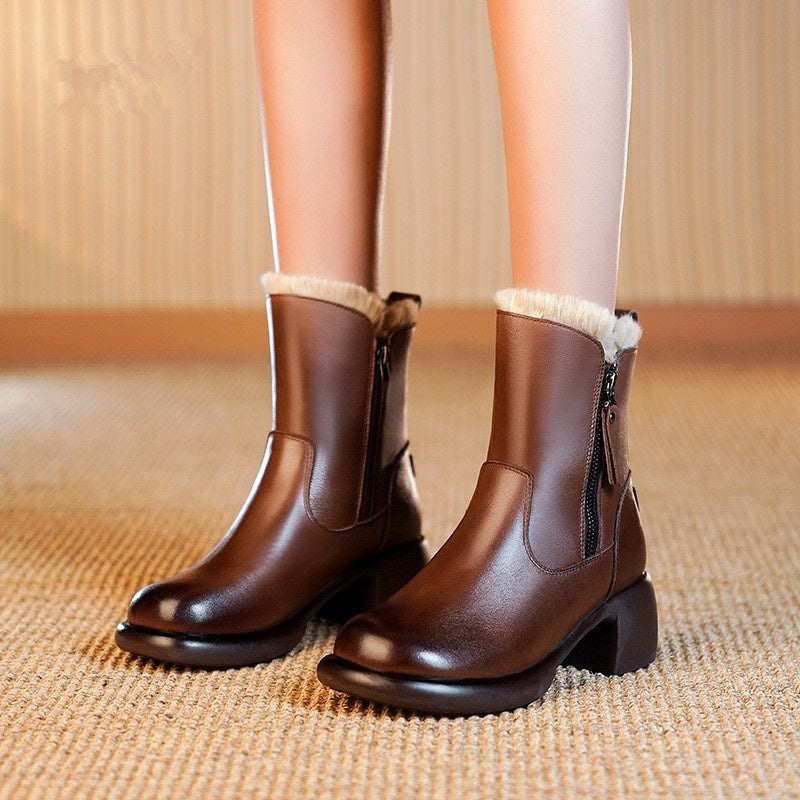 Women's Chunky Heel Side-Zip Snow Boots