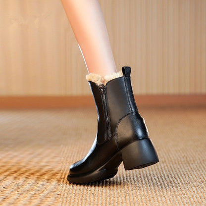 Women's Chunky Heel Side-Zip Snow Boots