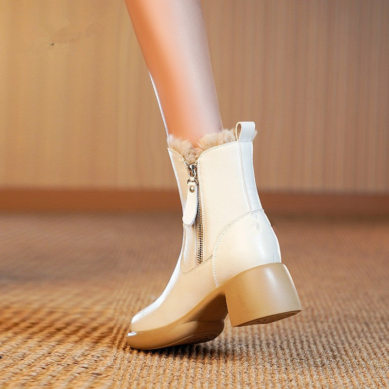 Women's Chunky Heel Side-Zip Snow Boots
