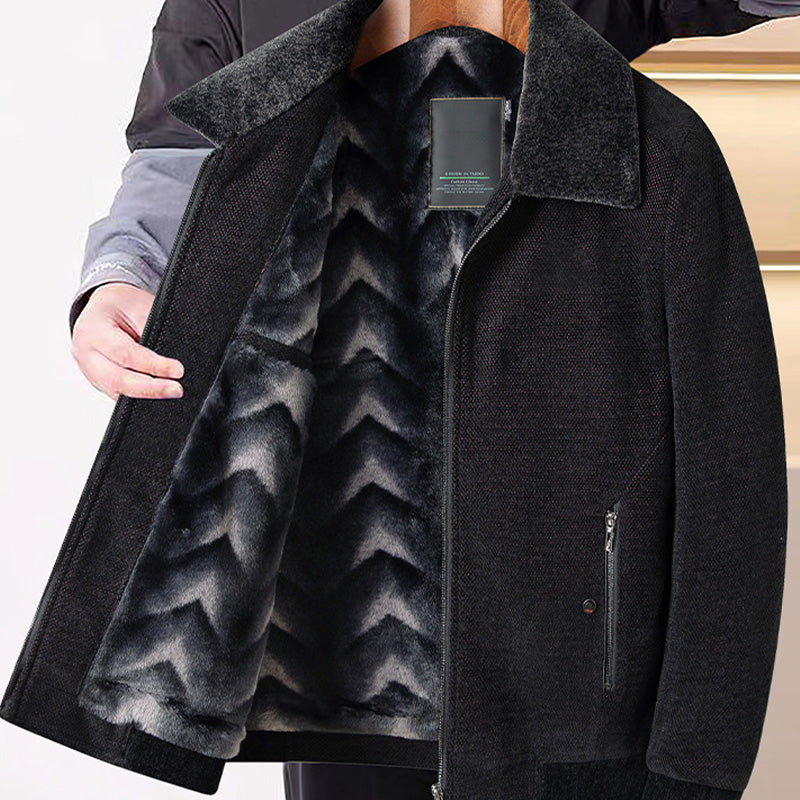 Men's Winter Thickened Lined Lapel Zipper Jacket