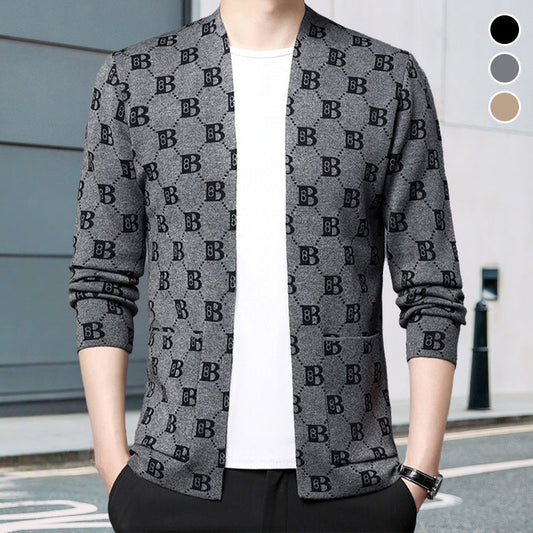 Men's Casual Print Open Front Coats