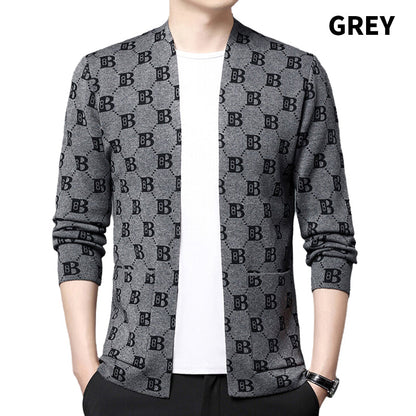 Men's Casual Print Open Front Coats