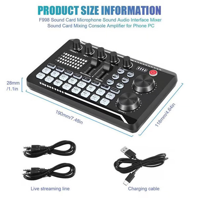 🔥F998 Live Sound Card Audio Mixer, Interfaccia Audio Podcast con Effetti Mixer DJ, Voice Changer con Effetti Sonori per Karaoke Live Streaming Record Gaming🎤