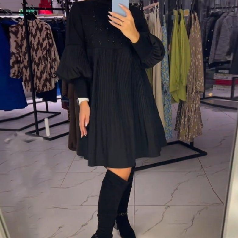 🔥HOT SALE 49% OFF💖Women's Plus Size Lantern Sleeve Stand Collar Dress