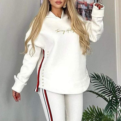 Women's Long-Sleeved Striped Casual Hooded Top&pants
