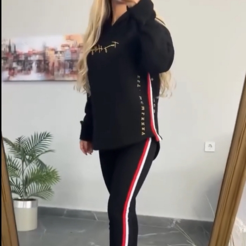 Women's Long-Sleeved Striped Casual Hooded Top&pants