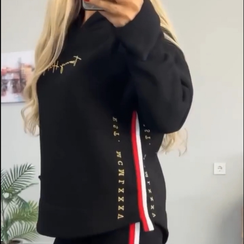 Women's Long-Sleeved Striped Casual Hooded Top&pants