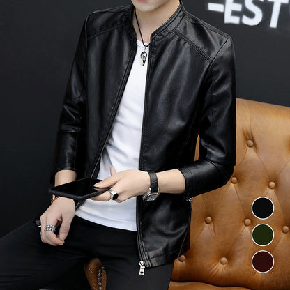 Men's Casual Stand Collar Leather Jacket