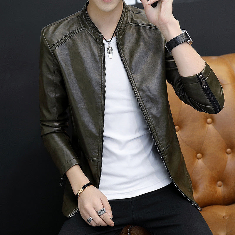 Men's Casual Stand Collar Leather Jacket