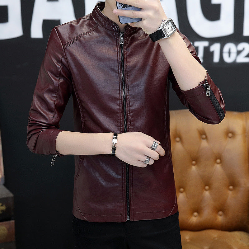 Men's Casual Stand Collar Leather Jacket