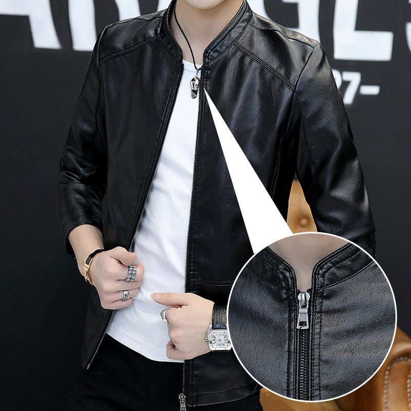 Men's Casual Stand Collar Leather Jacket