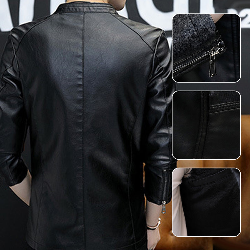 Men's Casual Stand Collar Leather Jacket