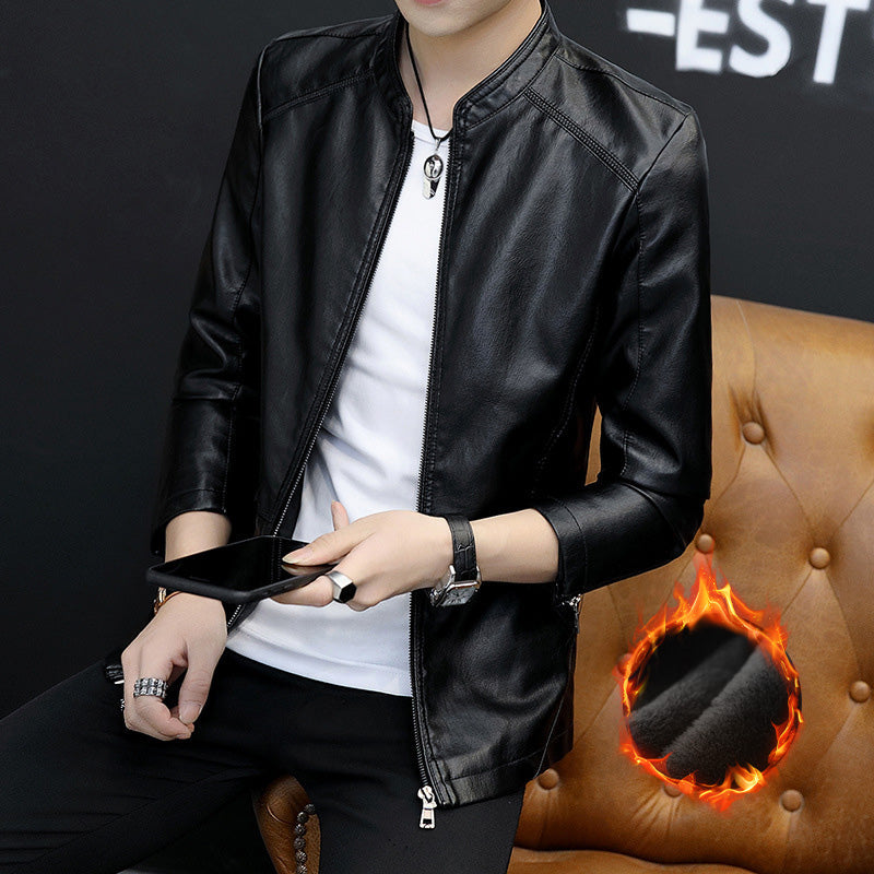 Men's Casual Stand Collar Leather Jacket