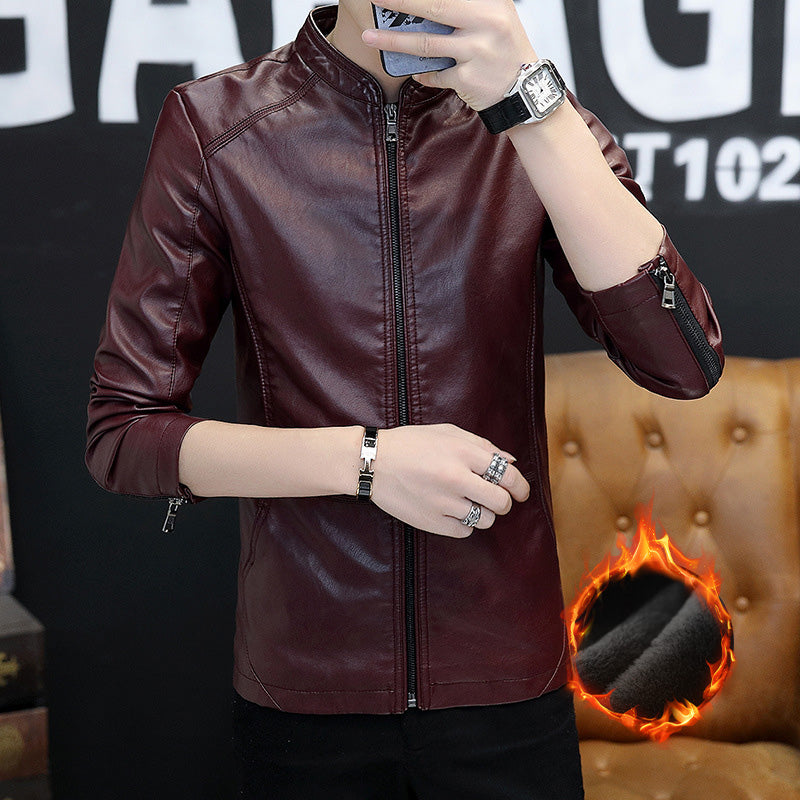 Men's Casual Stand Collar Leather Jacket