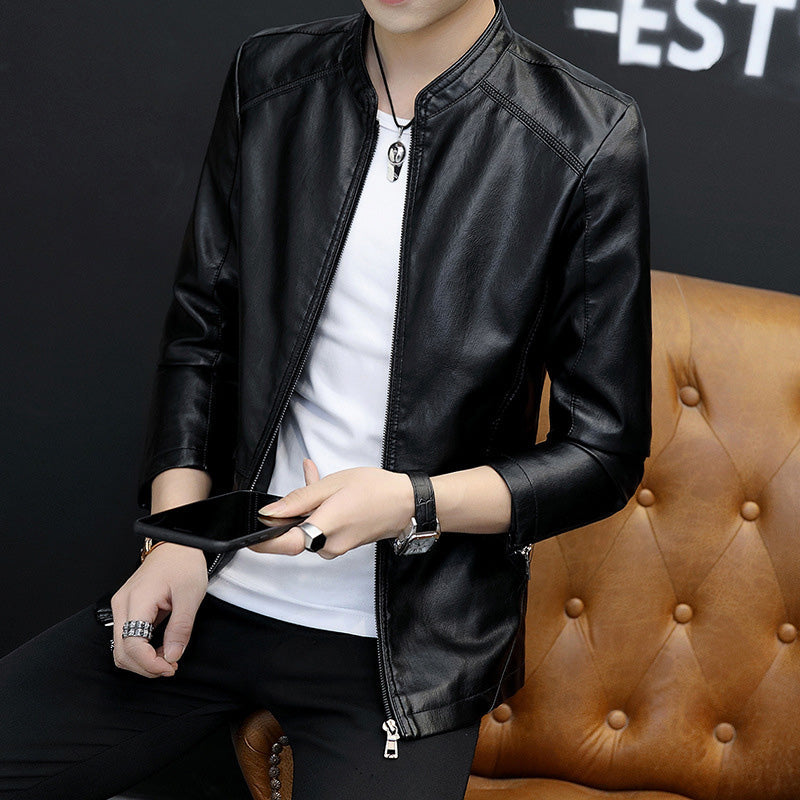 Men's Casual Stand Collar Leather Jacket