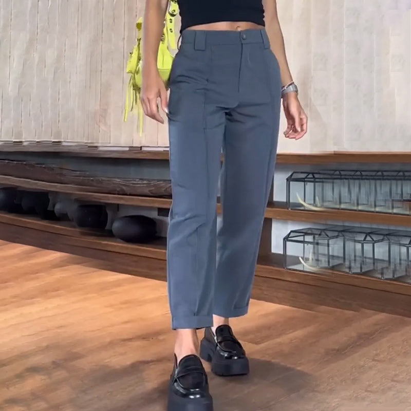 Women's Casual Solid Straight Leg Work Pants