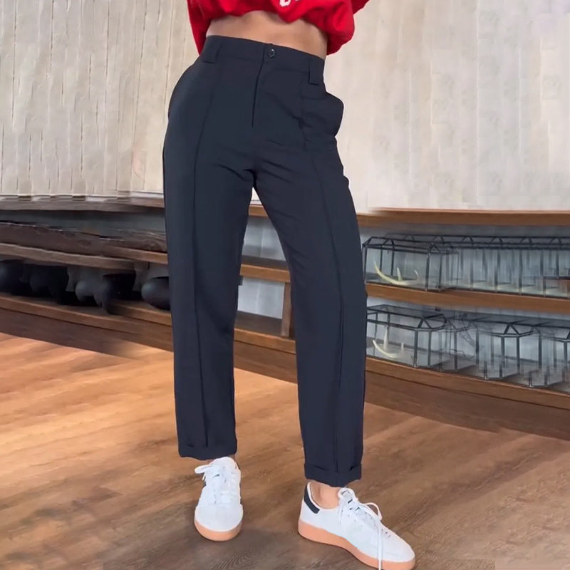 Women's Casual Solid Straight Leg Work Pants
