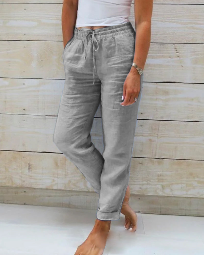 🌸LAST DAY SPECIAL PRICE: ￡14.99!!🌸Women's  Elastic Waist Cotton Linen Casual Pants