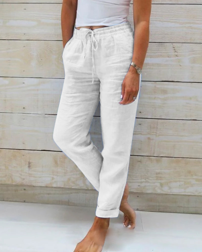 🌸LAST DAY SPECIAL PRICE: ￡14.99!!🌸Women's  Elastic Waist Cotton Linen Casual Pants