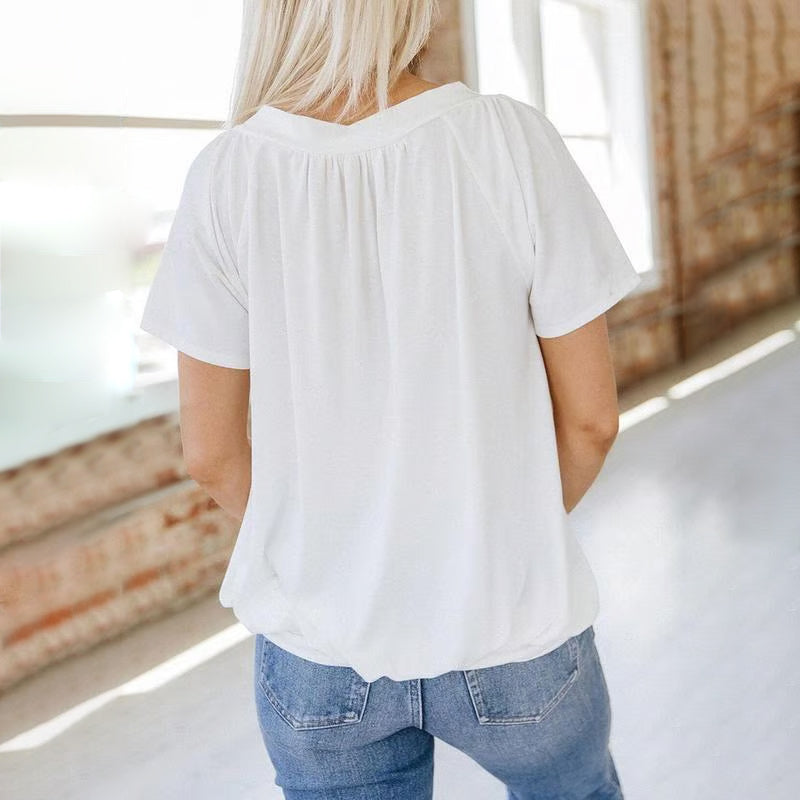 🔥Mother's Day Hot Sale 50%🔥🎉Buy 2 get extra 5% off & free shipping 🎉Women's Casual Pleated V-Neck Short-Sleeve Top