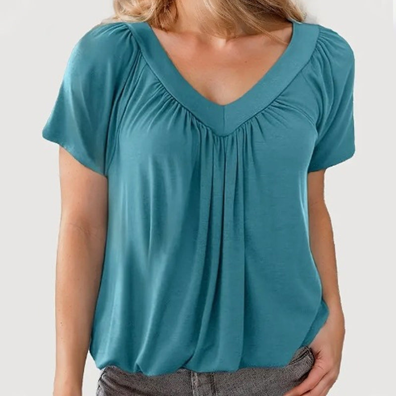 🔥Mother's Day Hot Sale 50%🔥🎉Buy 2 get extra 5% off & free shipping 🎉Women's Casual Pleated V-Neck Short-Sleeve Top