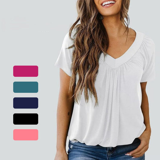 🔥Mother's Day Hot Sale 50%🔥🎉Buy 2 get extra 5% off & free shipping 🎉Women's Casual Pleated V-Neck Short-Sleeve Top
