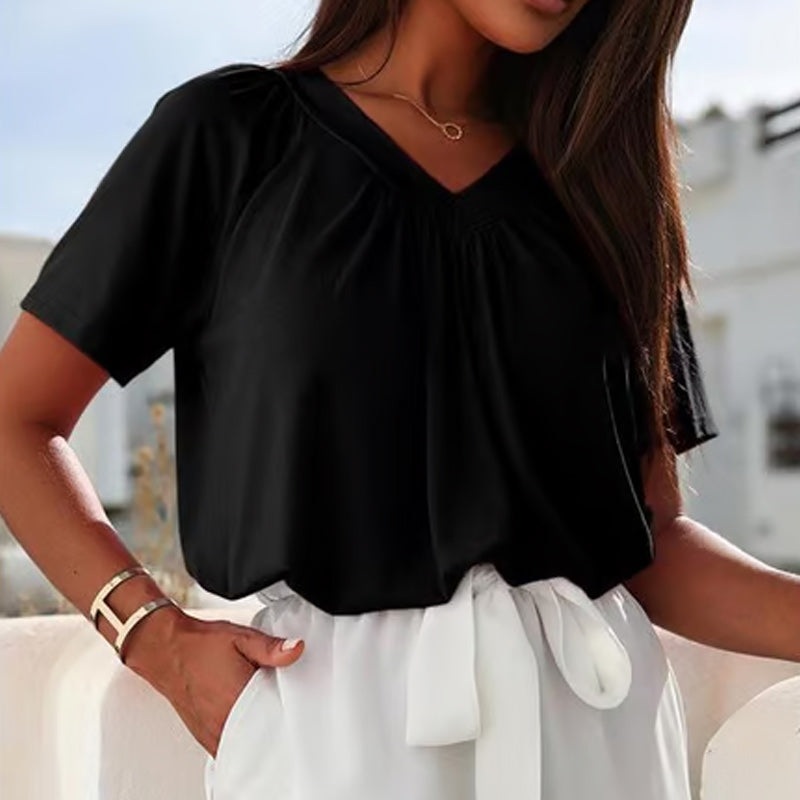 🔥Mother's Day Hot Sale 50%🔥🎉Buy 2 get extra 5% off & free shipping 🎉Women's Casual Pleated V-Neck Short-Sleeve Top