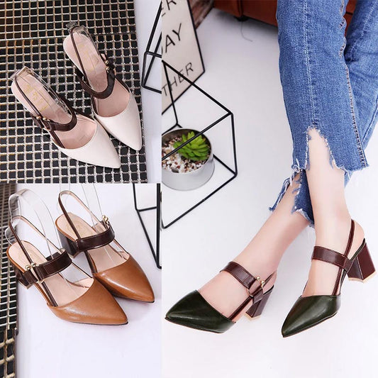 Women's Stylish Pointed Toe Chunky High-heel Sandals