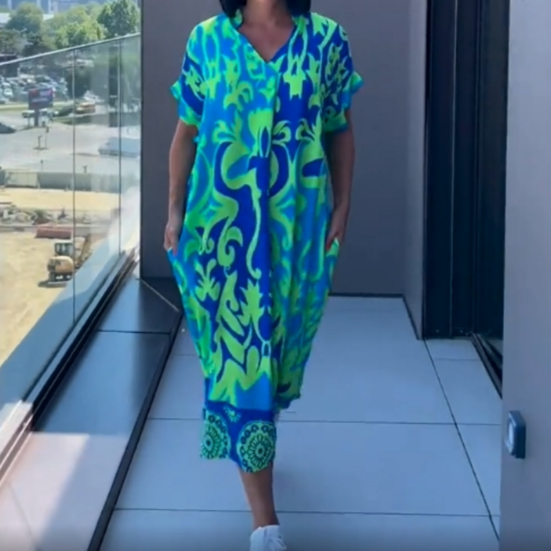 💃👗Effortlessly Chic💖 Women's Printed V - Neck Casual Elegant Dress